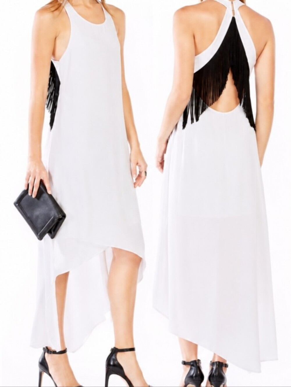 Vickie Dress By Bcbgmaxazria size Small Festival, Fringe High low